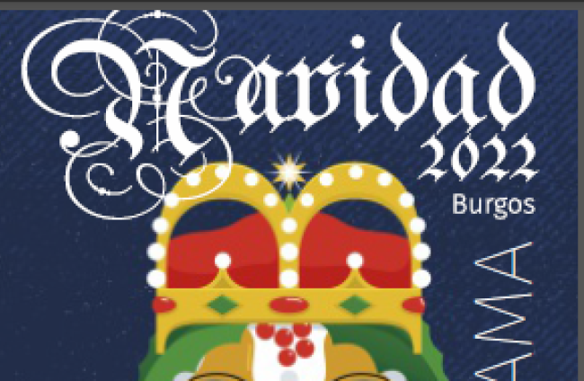 Imagen de la Navidad en Burgos. Es un diseño del burgalés Goyo Martínez con guiños a Burgos y a los elementos navideños.