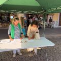 Imagen de la recogida de firmas celebrada el pasado miércoles por la mañana en la Plaza Mayor de Lerma.