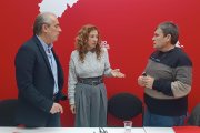 Luis Briones, Virginia Jiménez y Jesús Puente, en la sede del PSOE de Burgos.