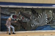 E. G de Santibañez y mural de la estación de Laguna, recuperado en 2023.