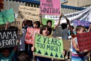 Protesta de refugiados ante el servicio de asilo de la capital de Atenas, el pasado 19 de septiembre-LOUISA GOULIAMAKI