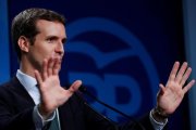 El presidente del PP, Pablo Casado, durante su comparecencia en la sede del partido el pasado 6 de agosto.-EFE