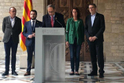Quim Torra, durante su comparecencia con Pere Aragonès y los alcaldes de Lleida, Girona y Tarragona.-EUROPA PRESS