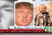 Imagen de la televisión paquistaní Neo con la supuesta foto de Trump de niño en Pakistán.-