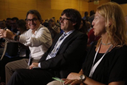 Artur Mas, Carles Puigdemont y Neus Munté, en el congreso de refundación de CDC el 8 de julio del 2016.-JULIO CARBÓ