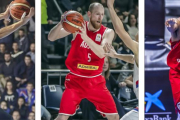Gailius, Schreiner y Saiz, en acción durante sus compromisos internacionales de este fin de semana.-FIBA