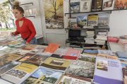 María Pino atiende la caseta de la Diputación, donde las novedades y Atapuerca triunfan.-Santi Otero