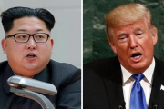El líder norcoreano, Kim Jong-un, y el presidente de EEUU, Donald Trump.-KCNA / JUSTIN LANE