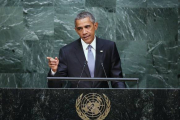 El presidente de EEUU, Barack Obama, se dirige a la Asamblea General de la ONU.-AFP / JOHN MOORE