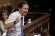 El líder de Podemos, Pablo Iglesias, en el Congreso de los Diputados.-JOSÉ LUIS ROCA