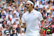 Roger Federer celebra un punto ante Steve Johnson.-AFP / LEON NEAL
