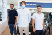 Grego Sierra, Miguel Pérez ‘Michu’ y Fran García, durante la presentación en Ural Motor. BURGOS CF