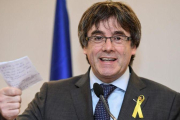 El expresidente Carles Puigdemont durante su intervención desde Bruselas, esta mañana.-EMMANUEL DUNAND (AFP)