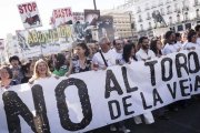Silvia Barquero (segunda por la izquierda) en una manifestación en Madrid convocada por el PACMA contra el Toro de la Vega, en septiembre pasado.-EFE / LUCA PIERGIOVANNI