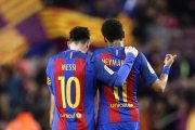 Los azulgranas Messi y Neymar, en el partido de Liga Barça-Sporting, celebrado el pasado miércoles, 1 de marzo.-MANU FERNANDEZ