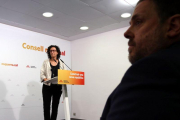 Marta Rovira y Oriol Junqueras, en el Consell Nacional de ERC.-ACN