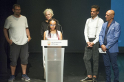 Múgica habló ante la mirada de Revilla (i.), Amelia Saiz, Najarro y Estébanez (d.).-Israel L. Murillo