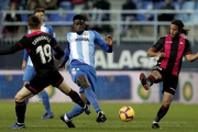 El Reus, durante su victoria ante el Málaga.-EL PERIÓDICO