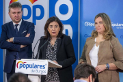 Javier Lacalle, Sandra Moneo y Cristina Ayala comparecieron ayer en la sede del PP de Burgos.-SANTI OTERO