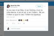 Tuit del profesor de Tremp Manel Riu, citado a declarar en enero por sus críticas a las fuerzas policiales tras el 1-O.-ACN