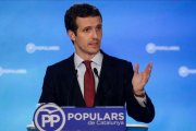 Pablo Casado, durante el comité ejecutivo nacional del PP celebrado en Barcelona.-AFP / PAU BARRENA