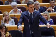 El presidente del Gobierno, Pedro Sánchez, este martes en el Senado.-JOSE LUIS ROCA
