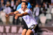 Álvaro Rodríguez celebra el gol conseguido ante el Huesca. SANTI OTERO