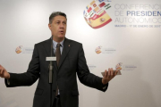 El coordinador del PPC, Xavier García Albiol, este martes en el Senado, donde se celebra la sexta conferencia de presidentes.-JOSÉ LUIS ROCA