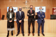 Lili Corredor, directora general de Ibercaja Gestión;Rodrigo Galán, director adjunto al consejero delegado de Ibercaja; Luis Miguel Carrasco, director del Grupo Financiero; y Óscar del Diego, director de Inversiones de Ibercaja Gestión. ECB