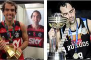 Benite posa con los trofeos conquistados con el Flamengo (2014) y San Pablo (2021). LNB Y FIBA