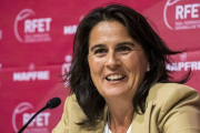 Conchita Martínez, durante su presentación como capitana de la Copa Davis, en la sala de prensa del Estadio Olímpico de Montjuïc.-JOAN PUIG