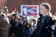 Greta Thunberg durante una de sus intervenciones.-ECB