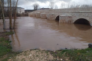 El río Duero se sale de sus márgenes a la altura del puente de La Vid. L. VELÁZQUEZ