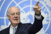 Staffan de Mistura, durante la rueda de prensa, este lunes, en Ginebra.-AFP / FABRICE COFFRINI