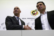 Luis Rubiales y José Francisco Molina, en la presentación del nuevo director deportivo de la FEF.-JAVIER LIZON