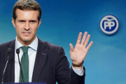 Rueda de prensa de Pablo Casado en la sede del PP.-JOSE LUIS ROCA