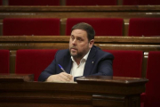 Oriol Junqueras en el Parlament.-DANNY CAMINAL