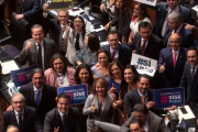 Un grupo de Senadores festejan la creacion de la Guardia Nacional en México.-EFE