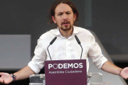 Pablo Iglesias, en el cierre de la asamblea ciudadana de Podemos.-Foto: AGUSTÍN CATALÁN