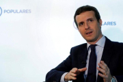 El líder del PP, Pablo Casado, en la entrevista con la agencia Efe.-BALLESTEROS (EFE)