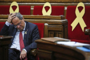 Torra, en el Parlament, este jueves.-AP