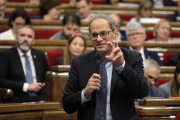Quim Torra, en un momento de su intervención en la sesión de control del Parlament.-FERRAN NADEU