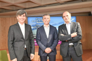 Cuasante, Barbero y Vela momentos antes de la presentación de los datos del Programa Emprendedores. ECB
