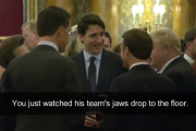 Captura del vídeo en el que Trudeau, Johnson, Macron, Rutte y la princesa Ana conversan en la recepción en Buckingham.-