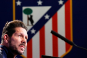 Simeone en la rueda de prensa que ha ofrecido en el Calderón antes de recibir al Barça.-JUAN MANUEL PRATS