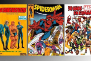 Primera portada de Vértice, una de Forum y el volumen de Panini ’50 años de Marvel en España’.-