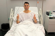 Gesto de optimismo de Andy Rodríguez desde el hospital. TWITTER / @BURGOS_CF