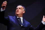 Tebas, durante su intervención en la cumbre futbolística celebrada en Madrid.-MARISCAL (EFE)