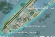 Infraestructuras militares completadas en un islote de las islas Spratly, según una imagen de satélite del 16 de junio difundida por AMTI.-/ REUTERS