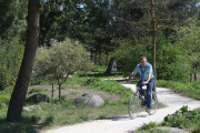 Un ciclista avanza por uno de los senderos del parque urbano de La Quinta, junto a la calle Cartuja.-R. G. OCHOA